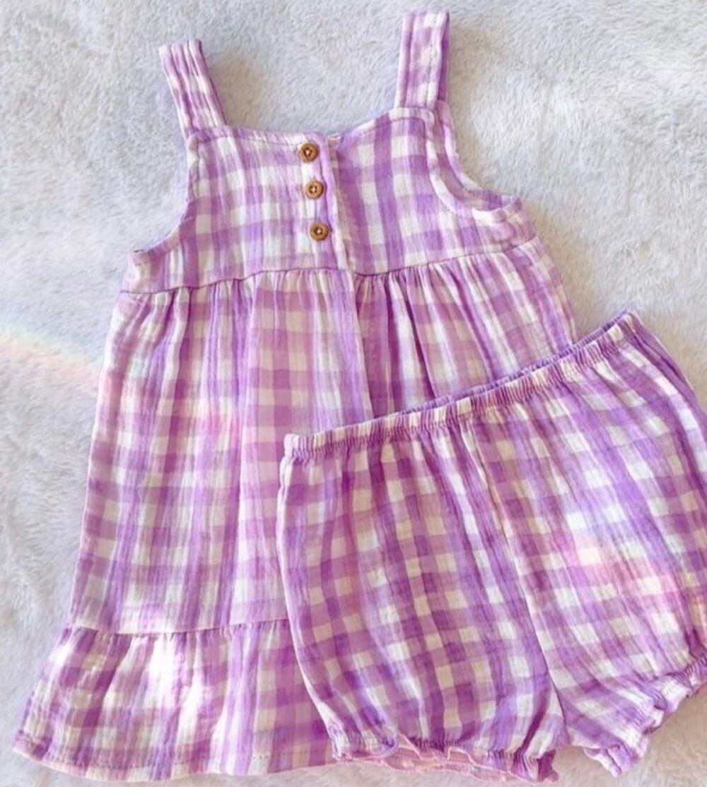 KOALA BABY Gingham Dress + Diaper Cover Size 3 Months